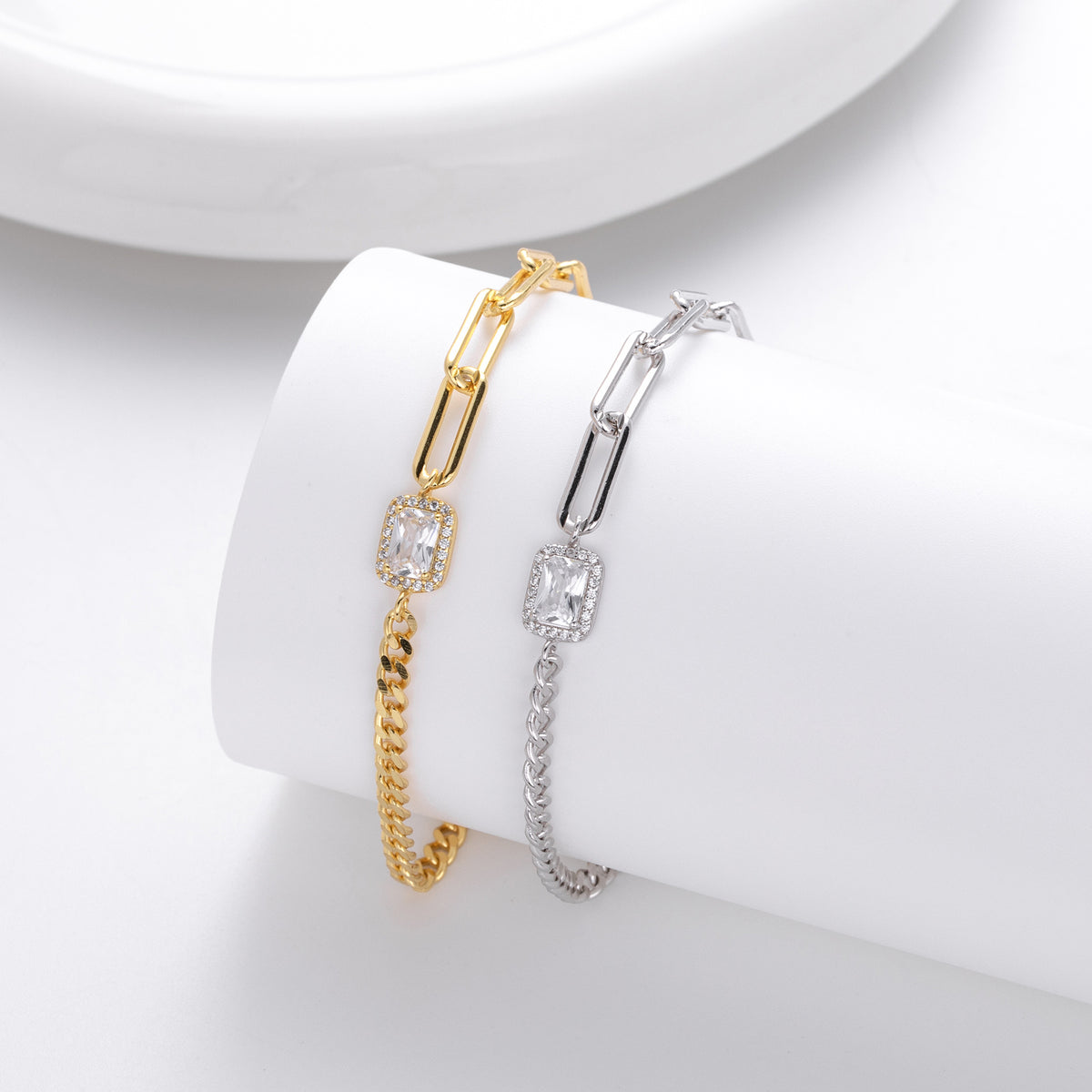 S925 Sterling Silver Square Cubic Zirconia Bracelet