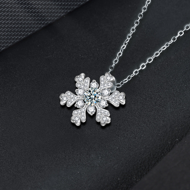 S925 Sterling Silver Moissanite Snowflake Pendant Necklace