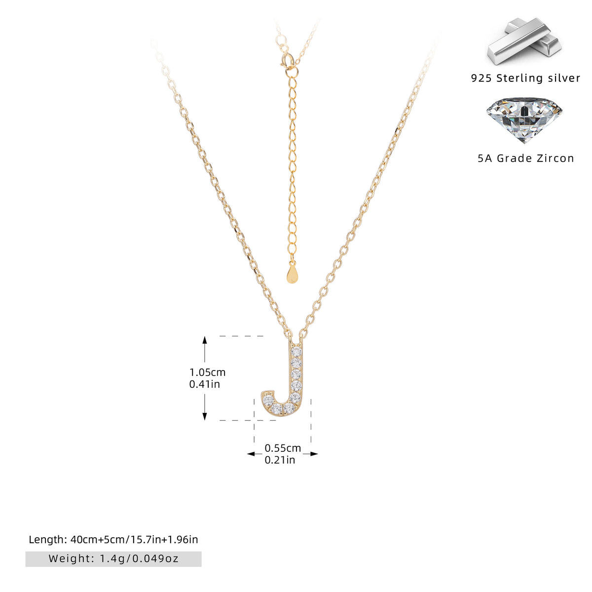 S925 Sterling Silver Simple Diamond Necklace with English Letters