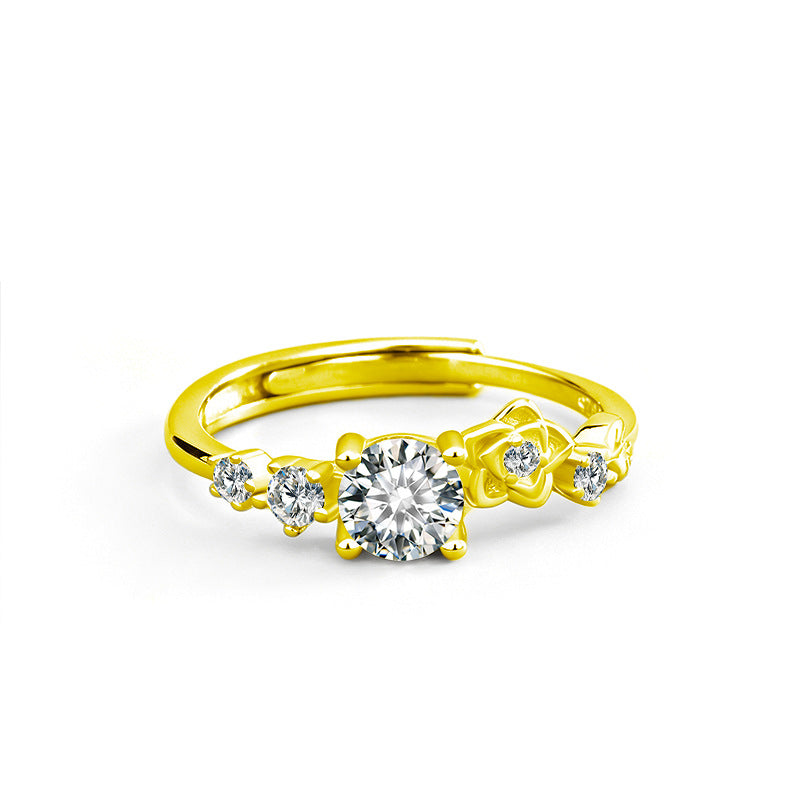 S925 Sterling Silver Moissanite Rose Ring