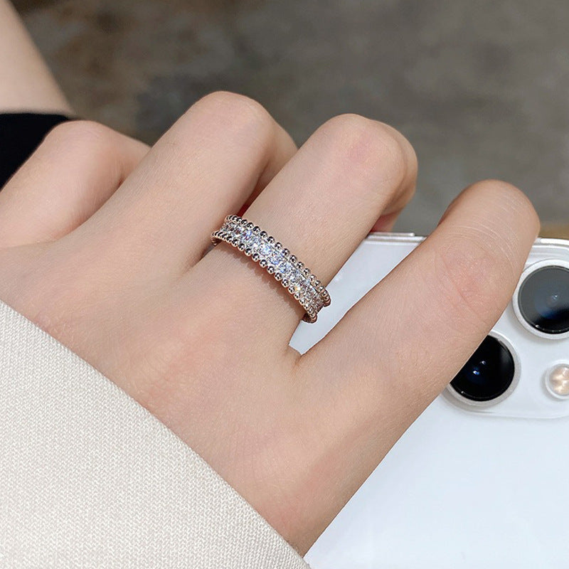 S925 Sterling Silver Moissanite Beaded Ring