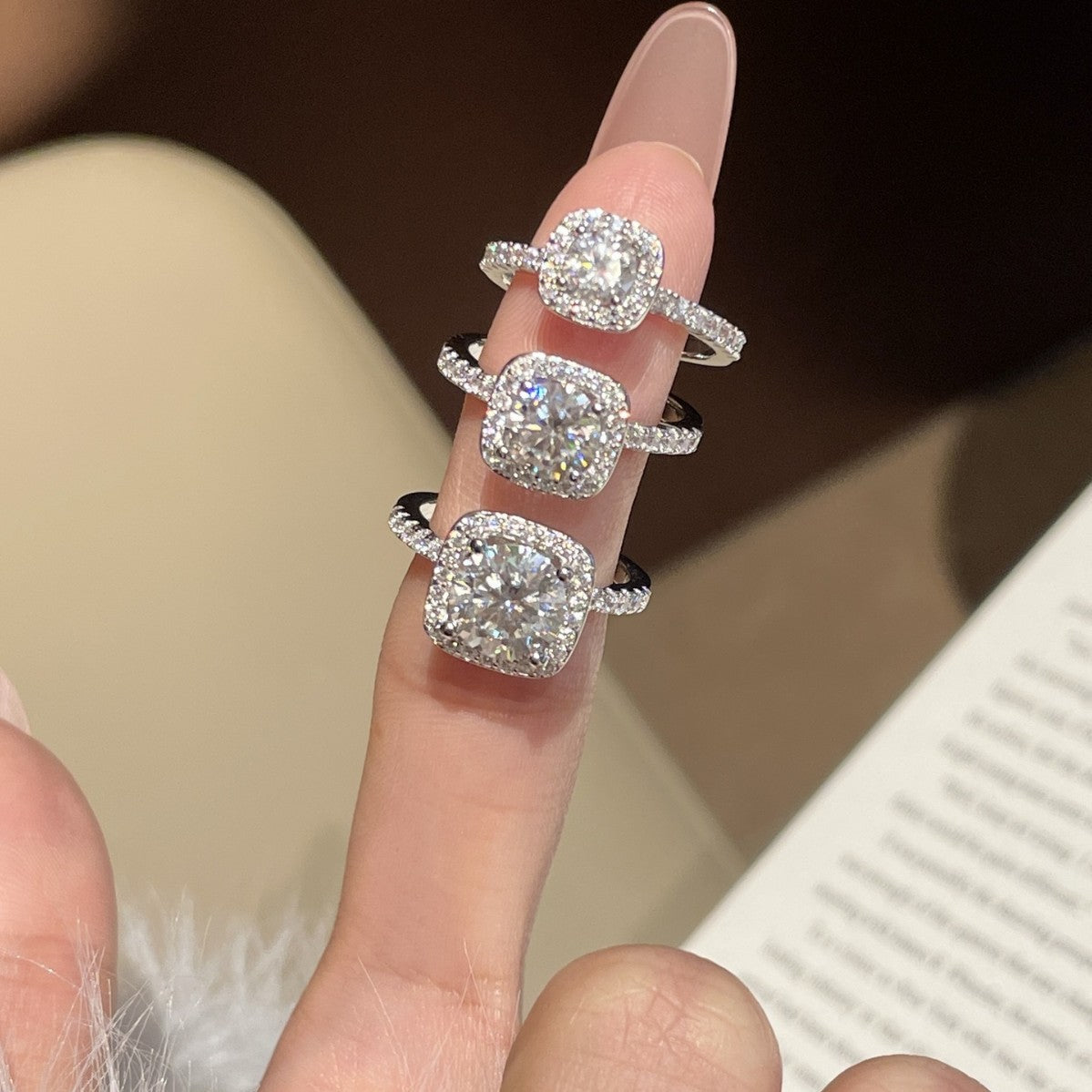 S925 Sterling Silver Square-Cut Moissanite Ring