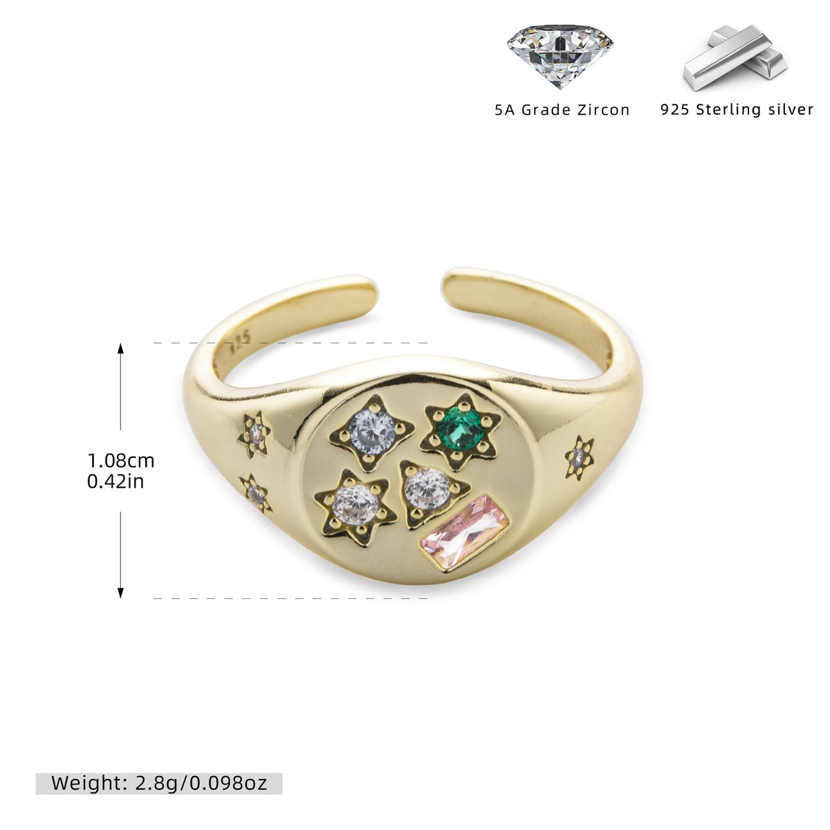 Versatile S925 sterling silver ring, stylish colored zircon set band