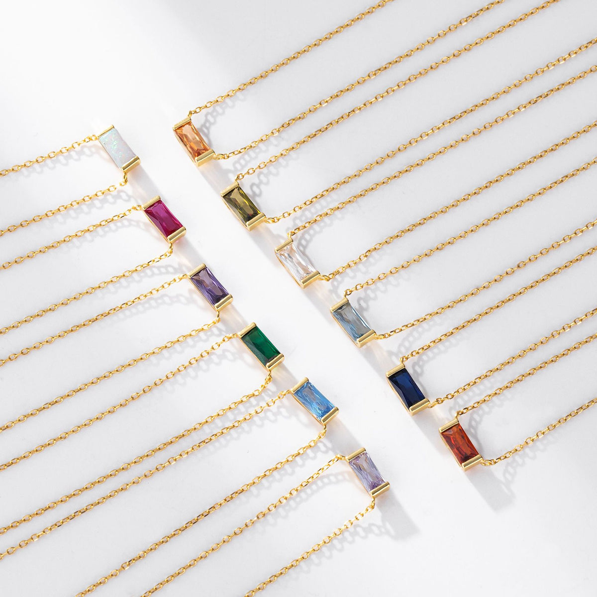 Rectangular colored zircon s925 sterling silver December birthstone collar necklace