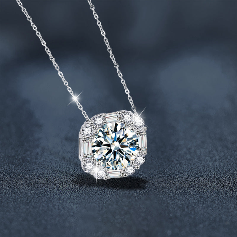 S925 Sterling Silver Moissanite Pendant  Cube Sugar Necklace