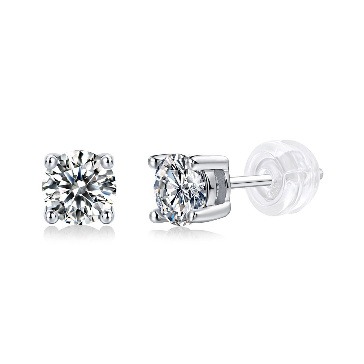 S925 Silver Moissanite Heart-Shaped Four-Prong Stud Earrings