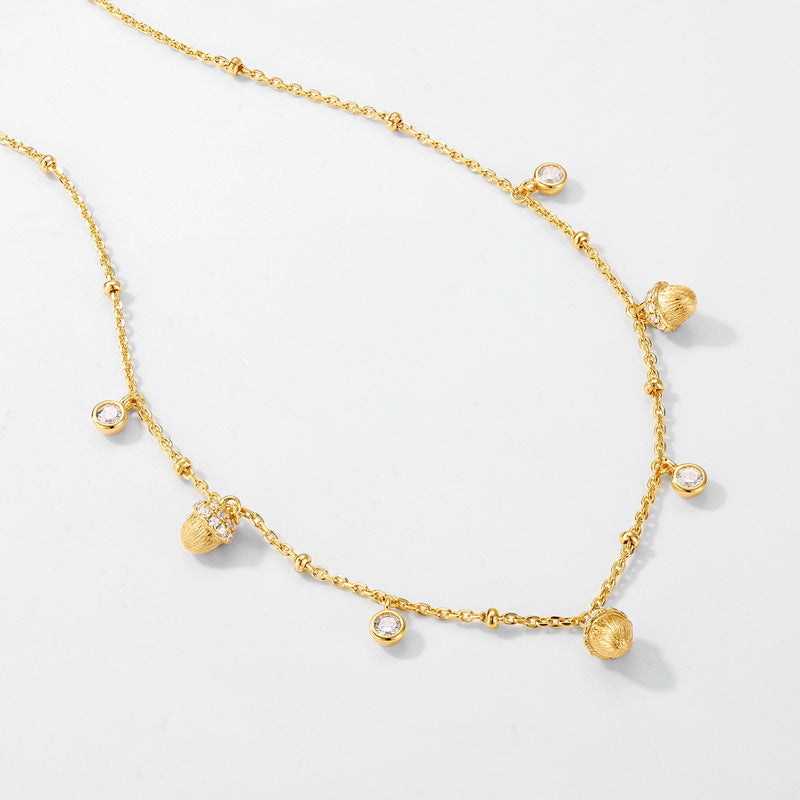 S925 Sterling Silver Tassel Hazelnut Zircon Inlaid Necklace