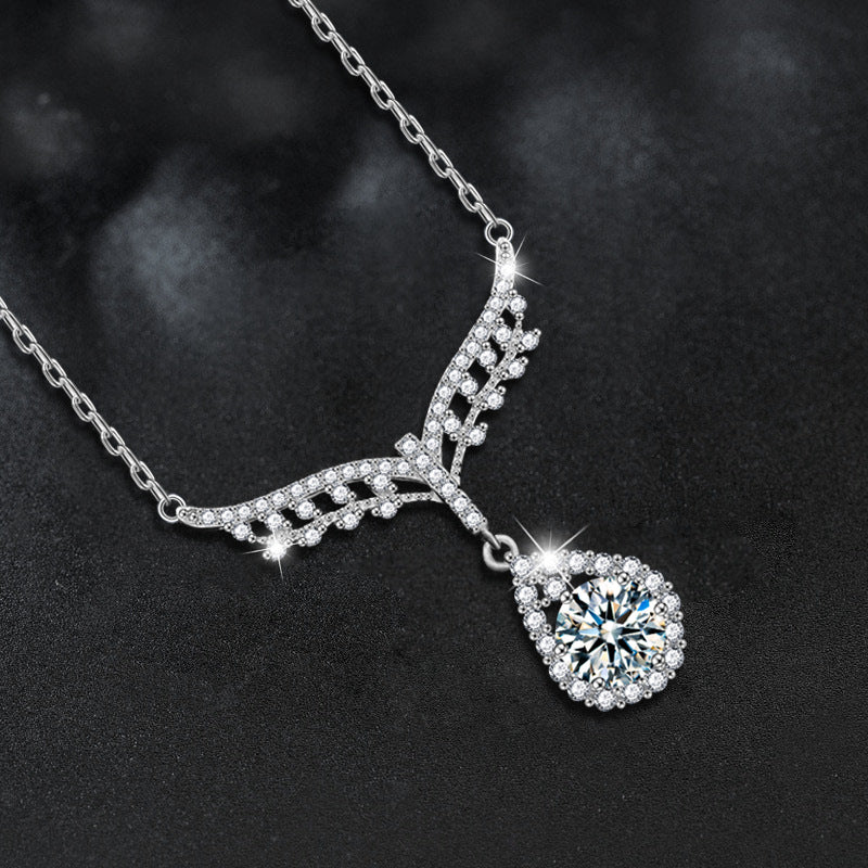S925 Sterling Silver Moissanite Angel Water Drop Pendant Necklace