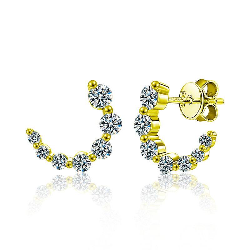 Moissanite & S925 Sterling Silver Full-Pavé C-Shaped Stud Earrings