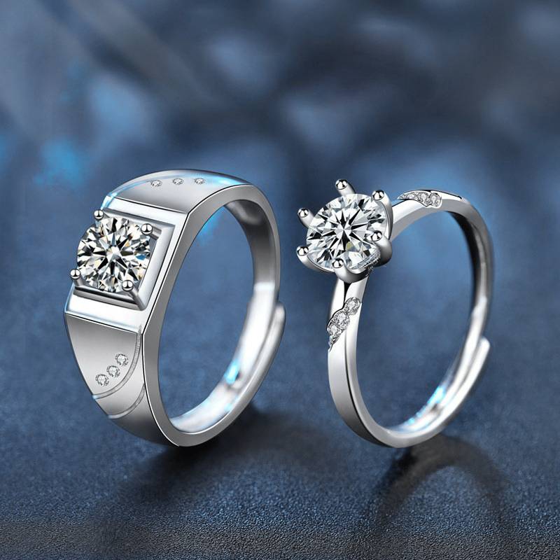 S925 Sterling Silver Moissanite Stars & Ocean Couple Ring