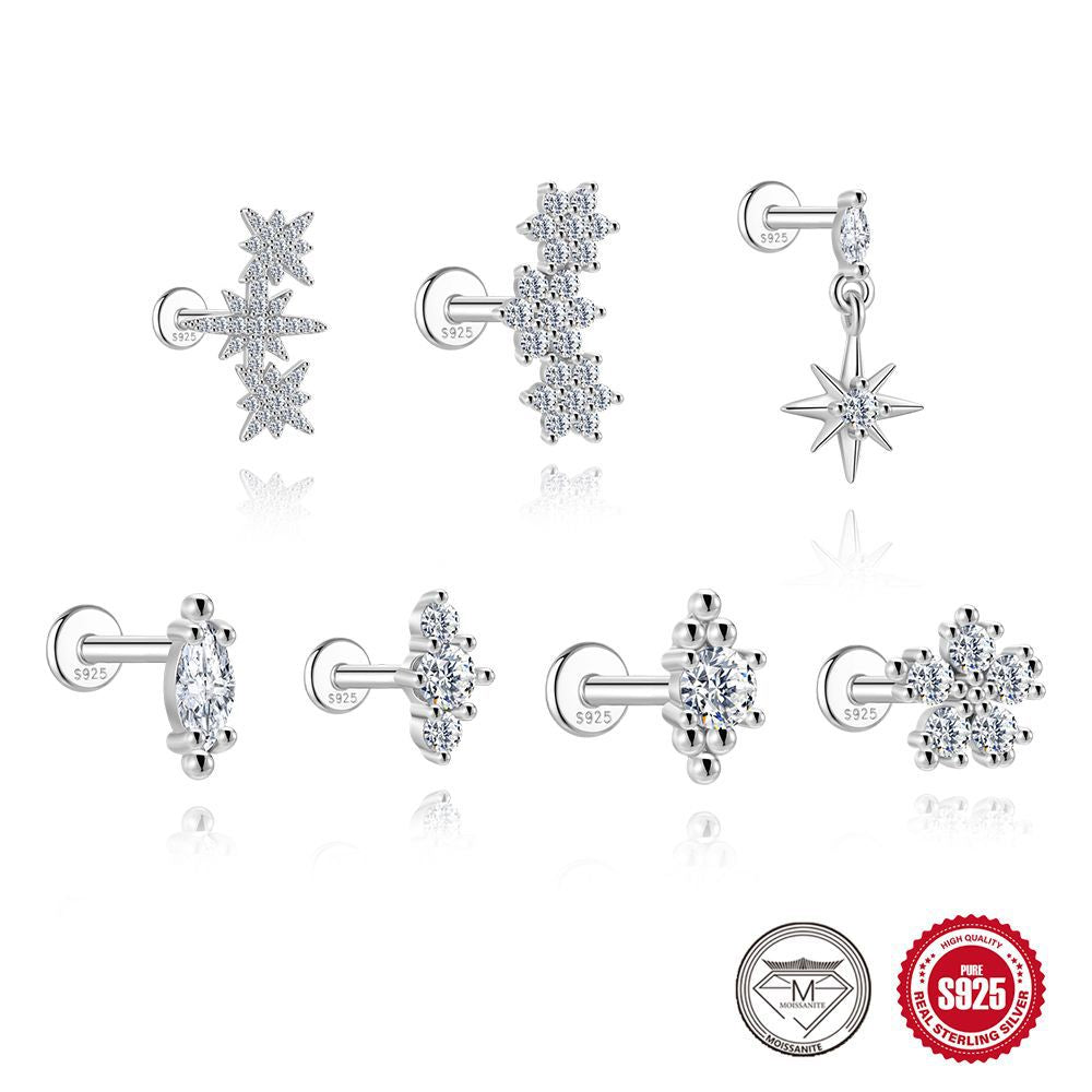 S925 Sterling Silver Moissanite Flat-Back Threaded Piercing Earring(Single unit)
