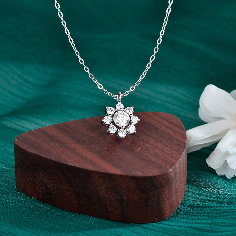 S925 Sterling Silver Moissanite SUNFLOWER Simple Pendant Necklace