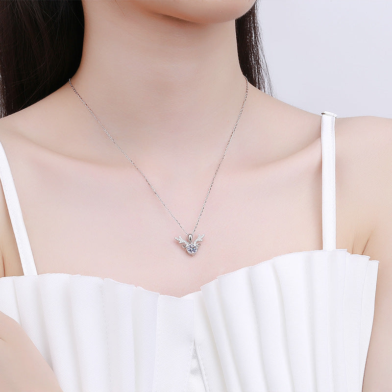 S925 Sterling Silver Antler Moissanite Necklace