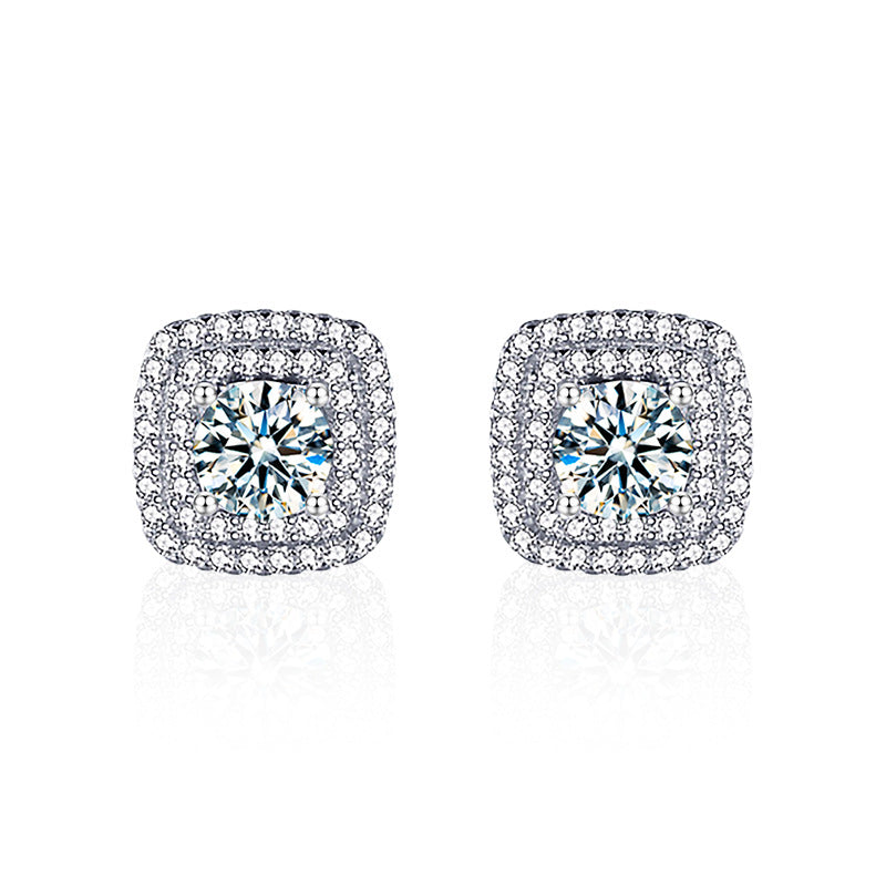 Sugar cube earrings, 925 sterling silver, moissanite, simple and everyday style.