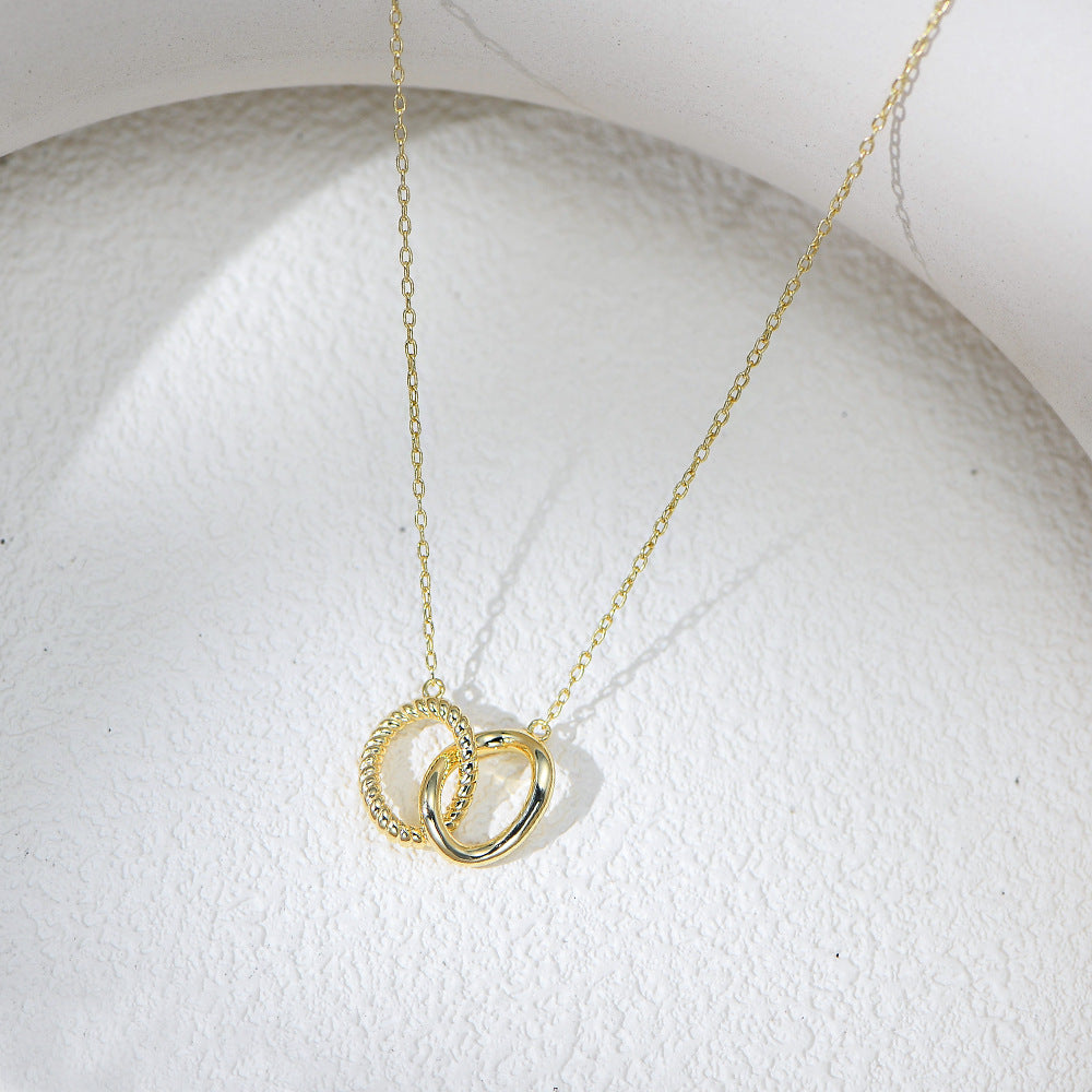 S925 Sterling Silver Geometric Twisted Double Ring Necklace