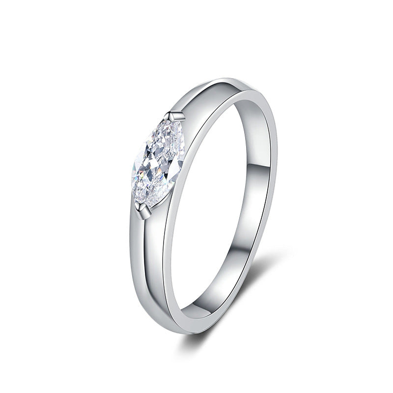 S925 Sterling Silver Solitaire Marquise Moissanite Ring