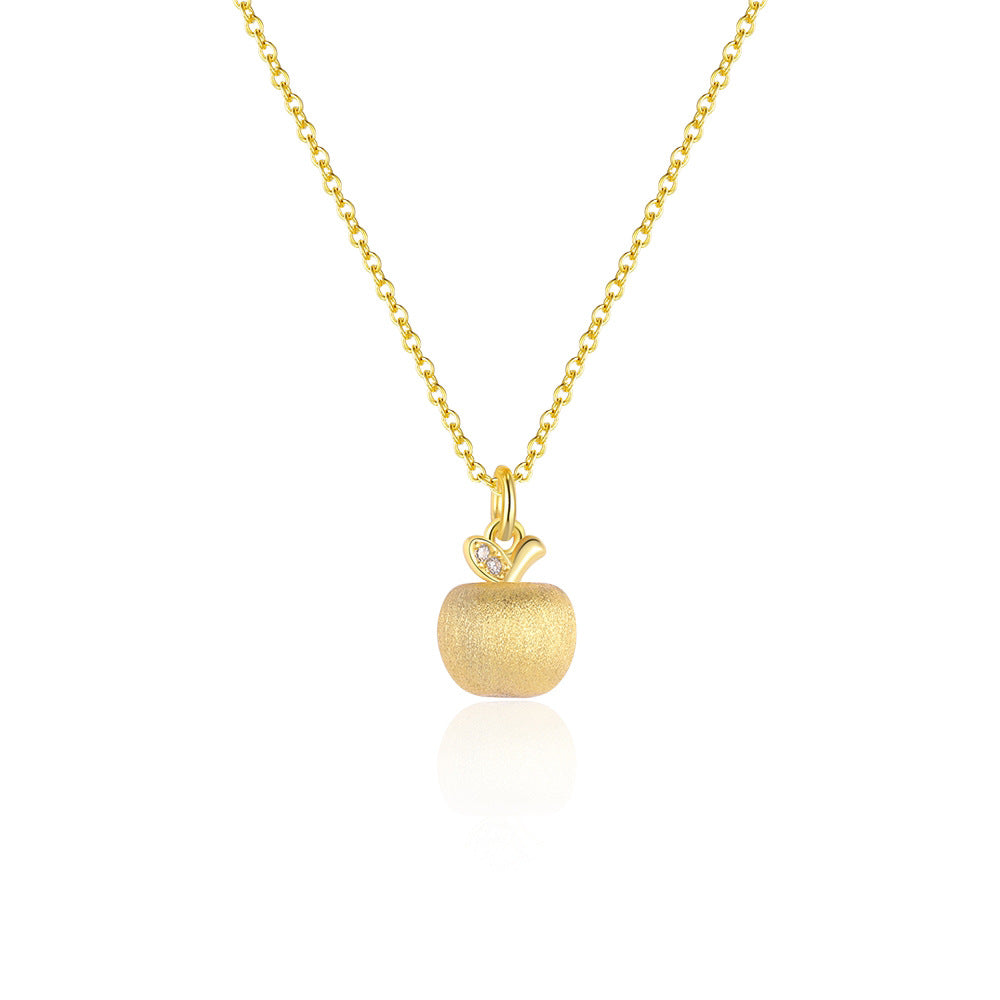 S925 Sterling Silver Matte Gold Apple Pendant Christmas Necklace