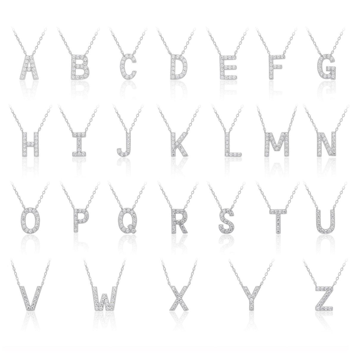 S925 Sterling Silver Simple Diamond Necklace with English Letters