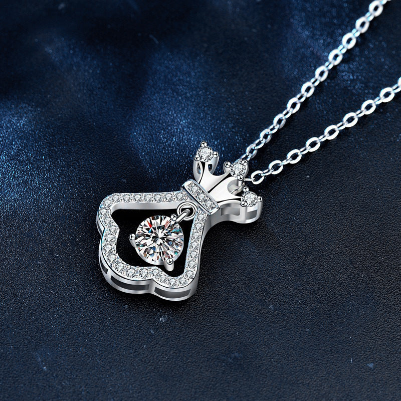 S925 Sterling Silver Moissanite Small Skirt Crown Clavicle Chain Pendant Necklace
