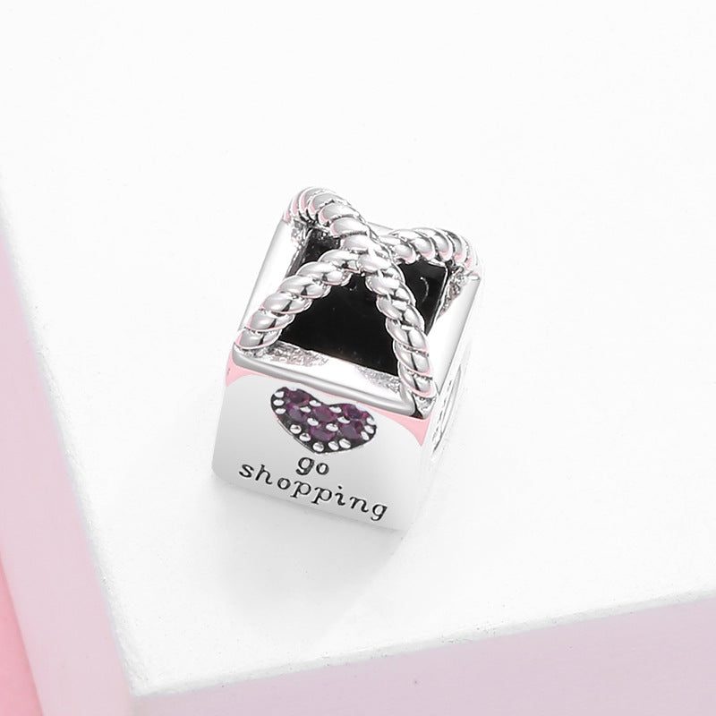 S925 Sterling Silver Loving Heart Handbag Zircon Pendant