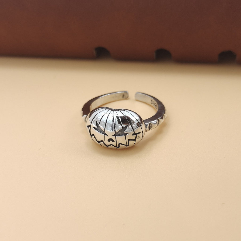 S925 Silver Halloween Pumpkin Open Ring