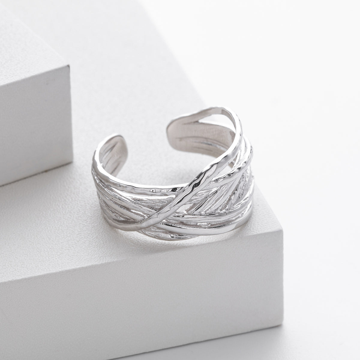 S925 sterling silver ring, stylish and unique irregular multi-layered band
