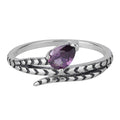 S925 Sterling Silver Halloween-Style Antiqued Snake Ring Set with Purple Zirconia