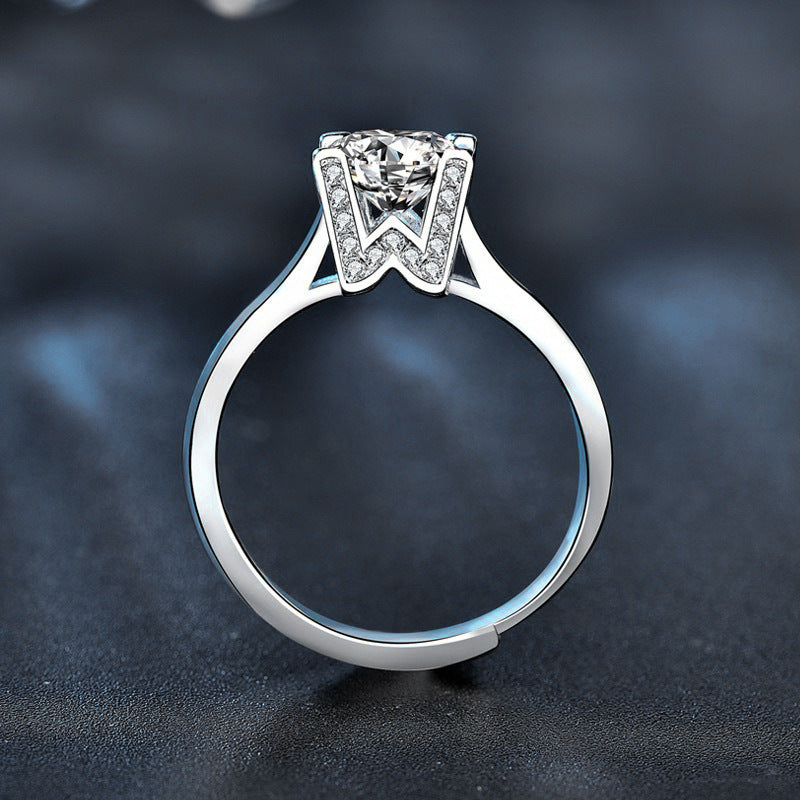 S925 Sterling Silver Letter W Moissanite Ring