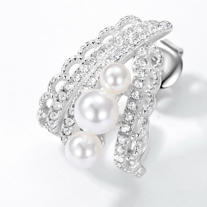 S925 Sterling Silver Vintage Lace Hollow Pearl Earrings