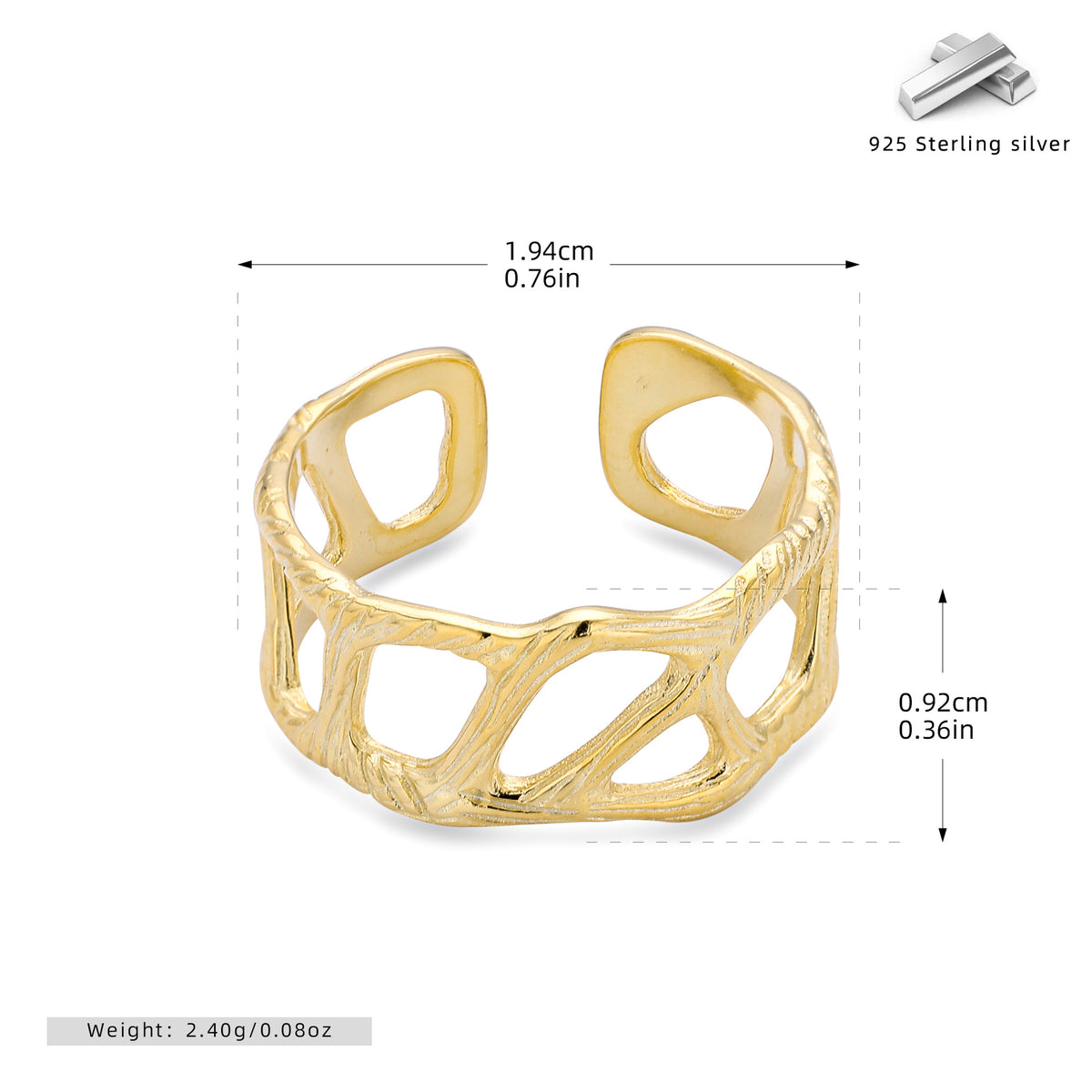 S925 Sterling Silver Fashionable and Unique Wrinkled Irregular Ring