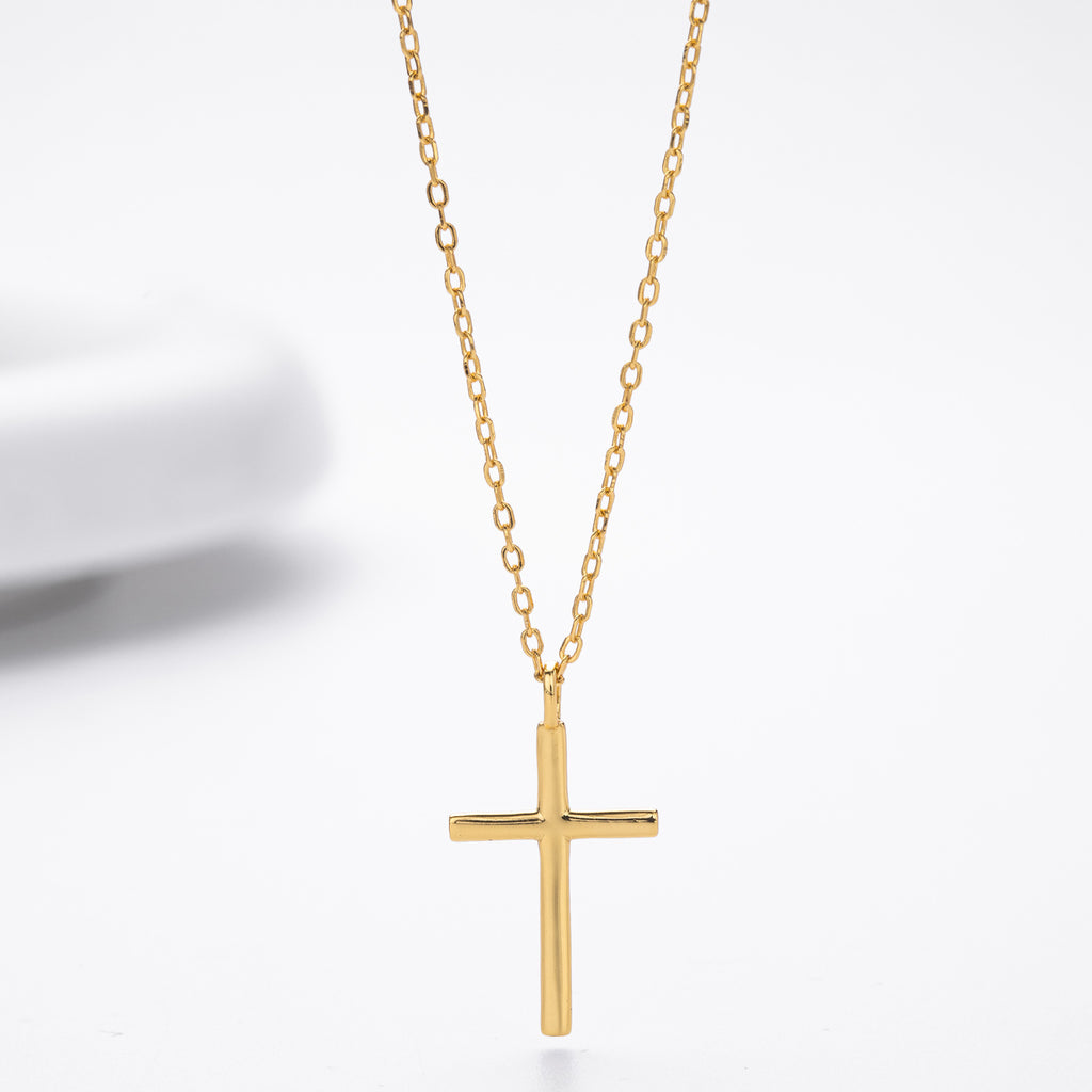 S925 Sterling Silver Simple Polished Cross Necklace