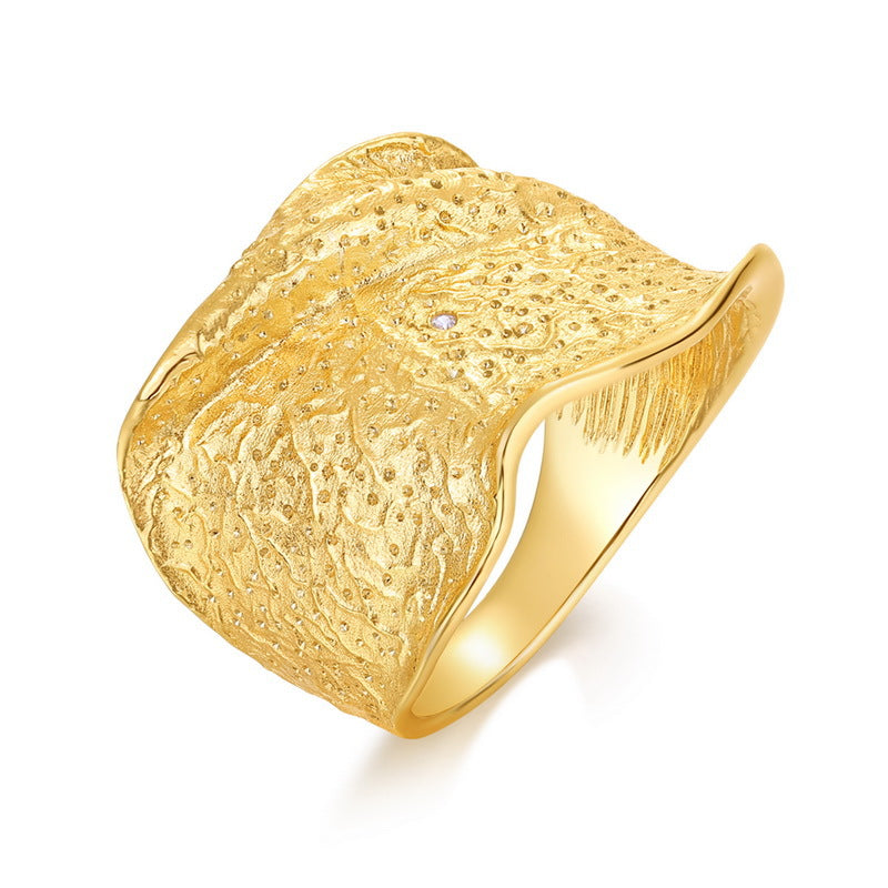 S925 Sterling Silver Gold Plated Brushed Pleated Ring