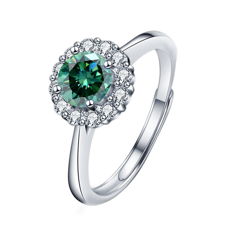 S925 Sterling Silver Moissanite Color Diamond Ring