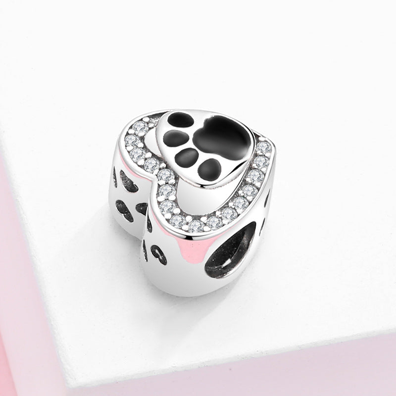 S925 Sterling Silver Plain Dog Paw Print Bead Pendant