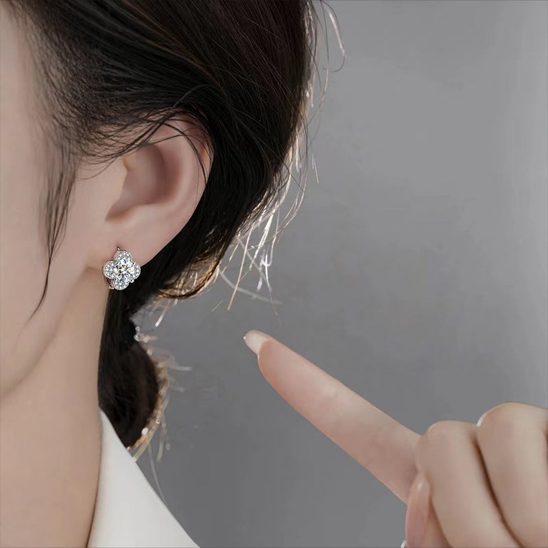 Moissanite & S925 Sterling Silver Four-Leaf Clover Earrings