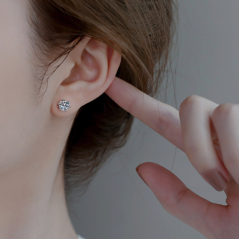 Classic Six-Prong Moissanite Stud Earrings — 925 Sterling Silver