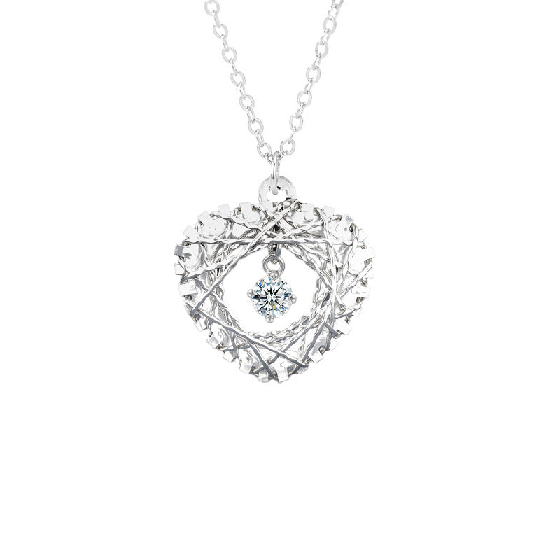 S925 Sterling Silver Moissanite Woven Dream Net Love Mush Ice Pendant Necklace