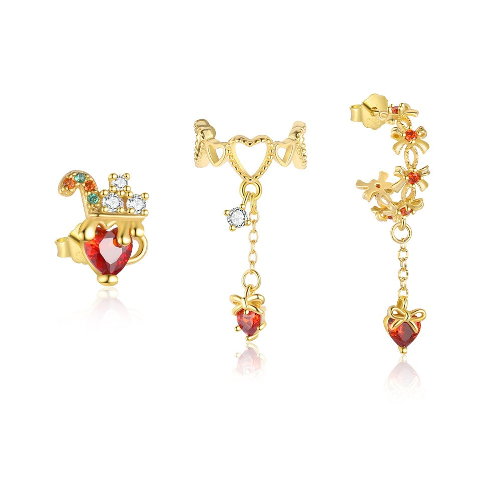 S925 Sterling Silver Christmas Heart Tassel Stud Earrings(Single unit)