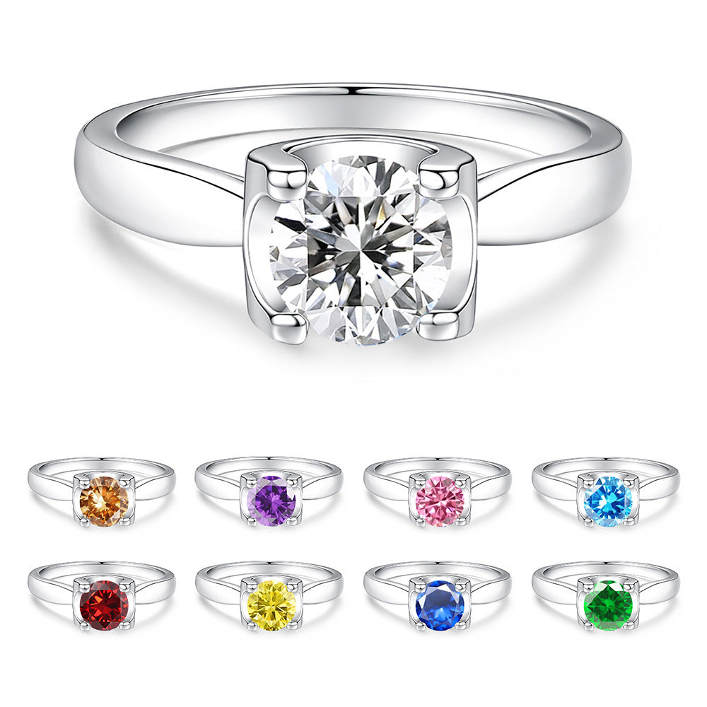 S925 Sterling Silver "Bull's Head" Setting Ring with Colorful Moissanite