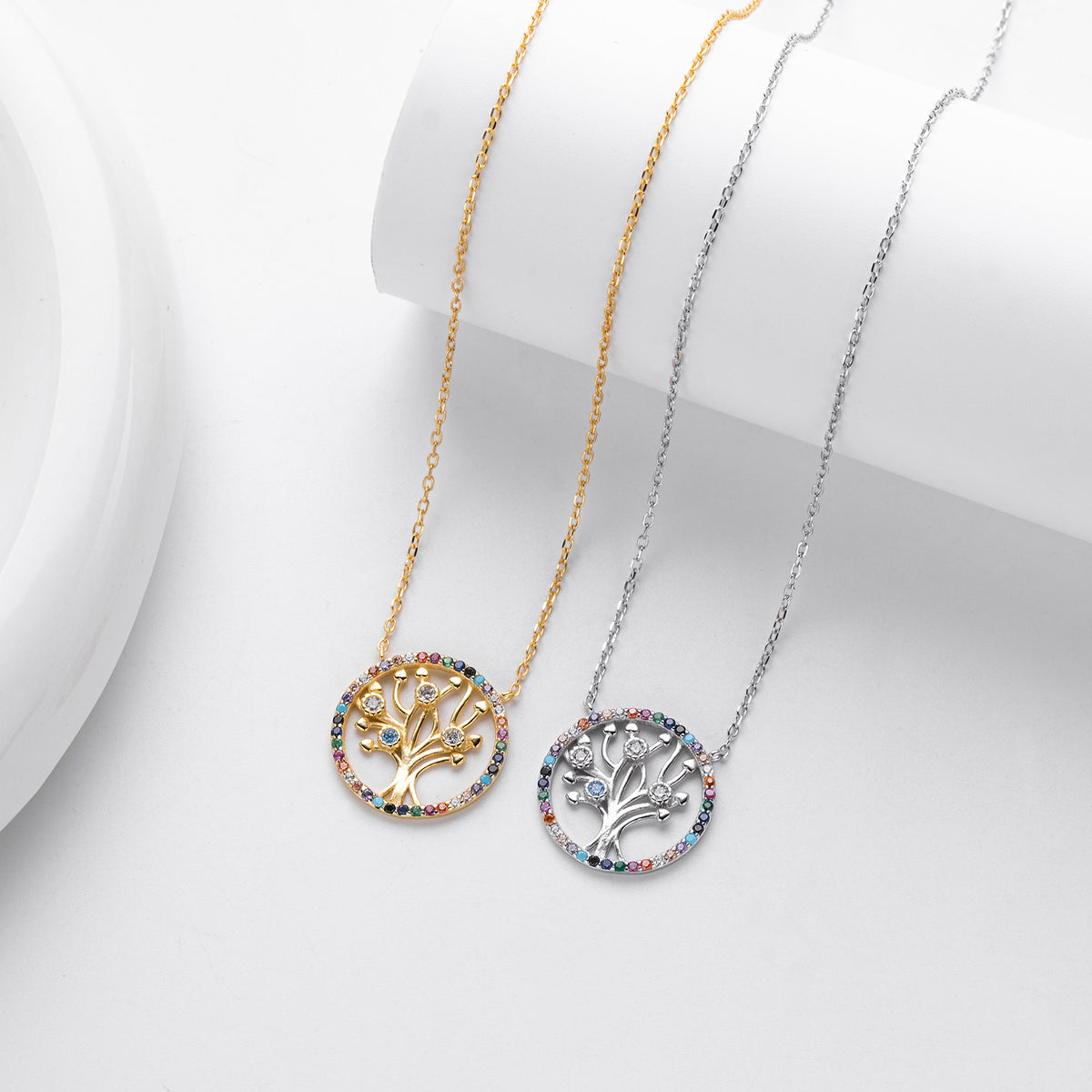 S925 Sterling Silver Colored Zircon Tree of Life Necklace