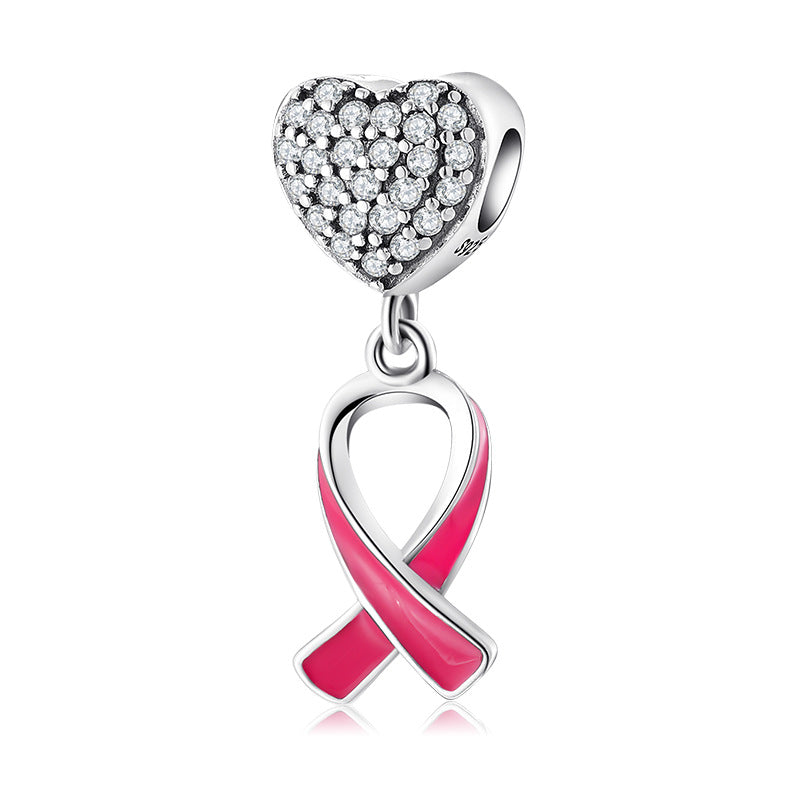 S925 Sterling Silver Red Ribbon Heart Shape Zircon Pendant