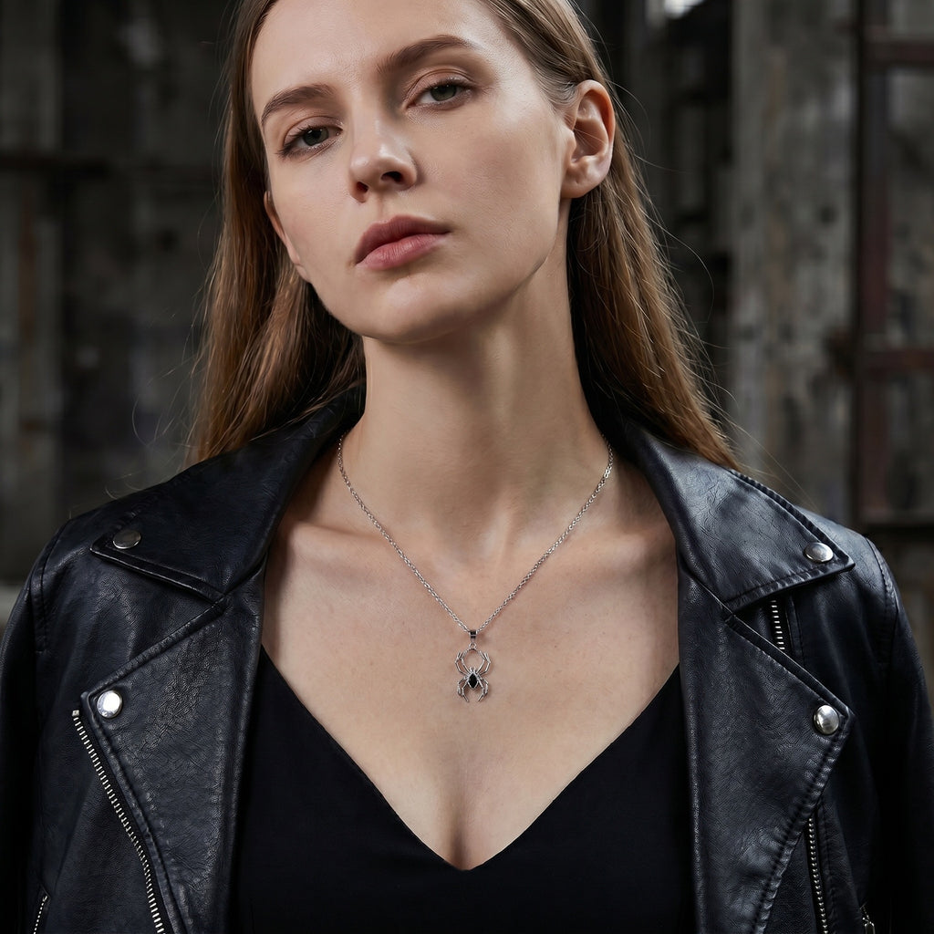 S925 Silver Gothic Spider Halloween Necklace