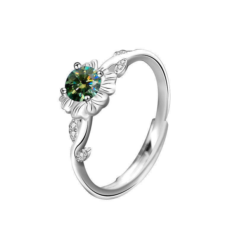 925 Sterling Silver Sunflower Moissanite Open Ring