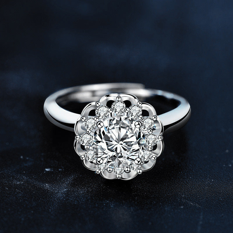 S925 Sterling Silver Moissanite  round Bag Ring
