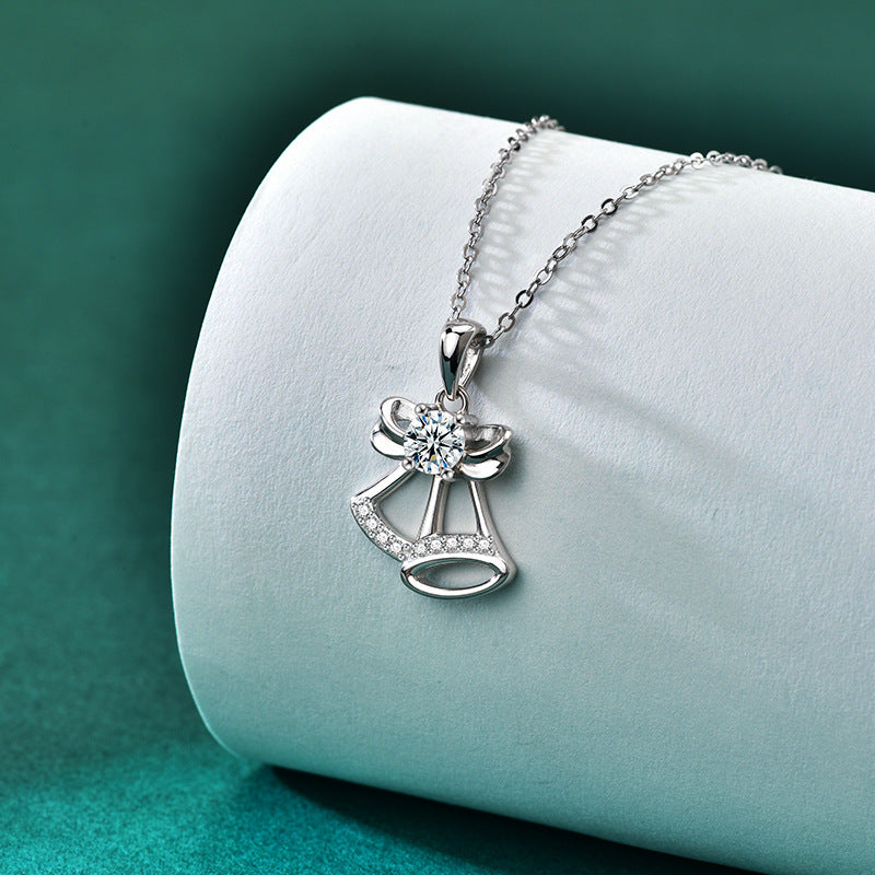 S925 Sterling Silver Moissanite Christmas Bell Pendant Necklace