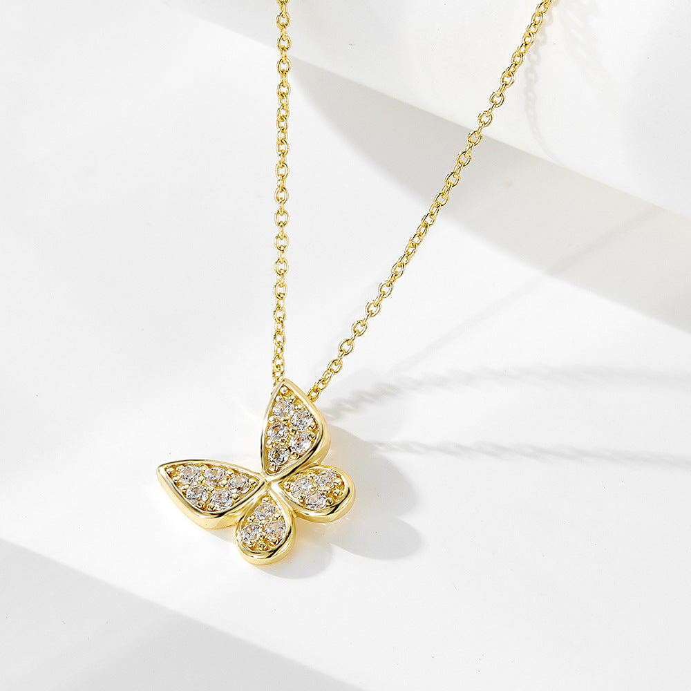 S925 Sterling Silver Zircon Inlaid Butterfly Necklace