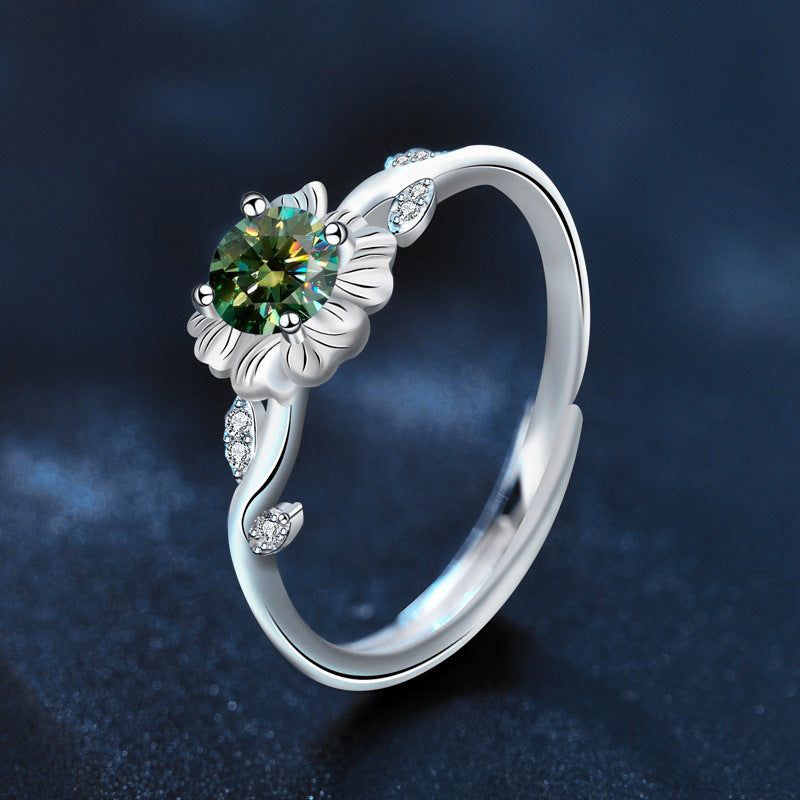 925 Sterling Silver Sunflower Moissanite Open Ring