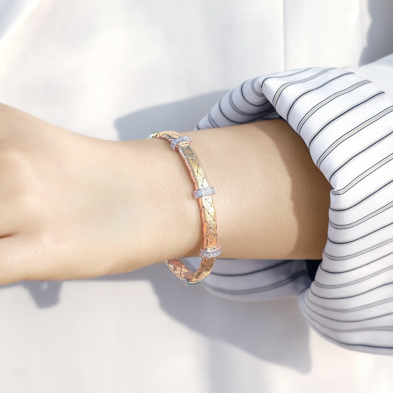 S925 Sterling Silver Geometric Ribbon Braided Zircon Inlaid Bracelet