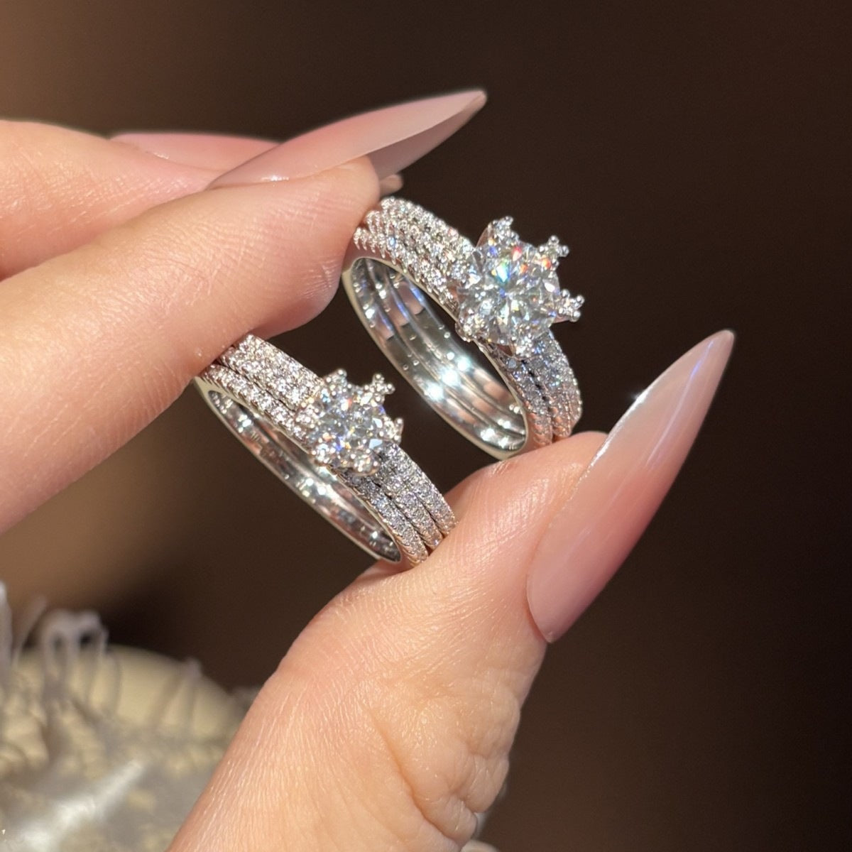 925 Sterling Silver Three-Row Moissanite Ring