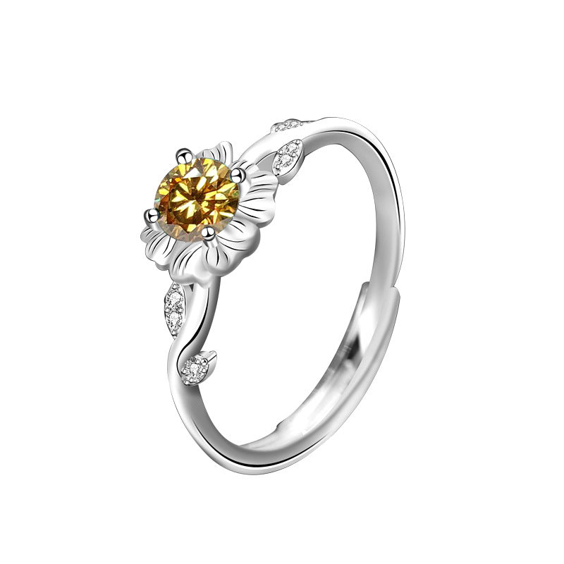 925 Sterling Silver Sunflower Moissanite Open Ring
